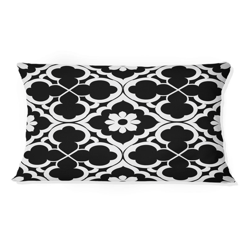 Coussin noir noir et blanc quadrilobe VII - moderne