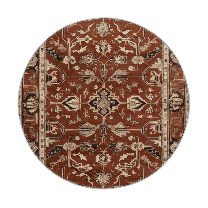 Persian Brown Indoor and Outdoor Area Rug, Round 5'