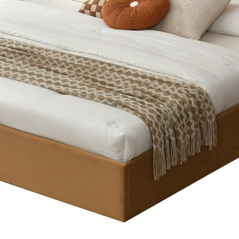 Lit plateforme tapissier avec rangement Linvel, Très grand, Velours kaki