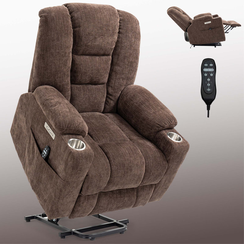 Power Lift Heavy Duty Motion Mechanism Recliner Chair with USB and Type C Ports, 2 Steel Cup Holders, Massage & Heat for Elderly