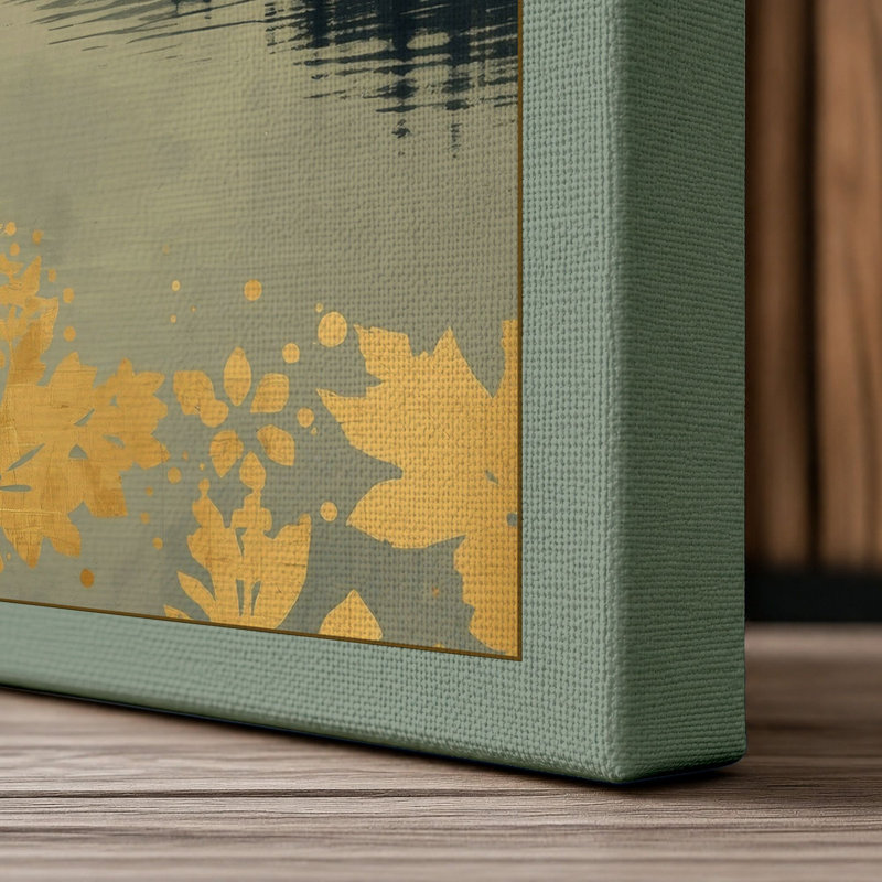 Mountain Lake in Gold Art Deco - Wrapped Canvas, 24x16 - 61.0 x 40.6 cm, Sage Border