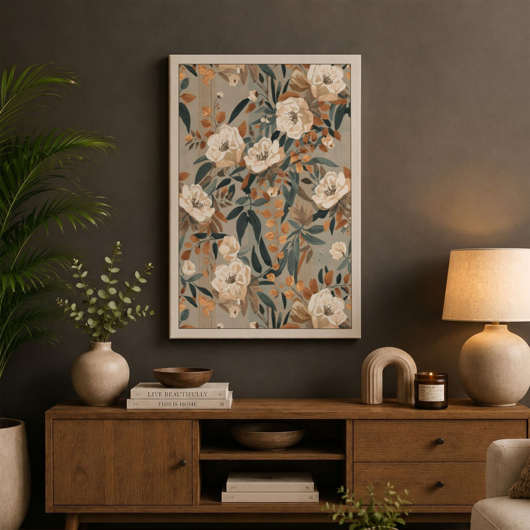 Blooms on Warm Earth Botanical - Wrapped Canvas