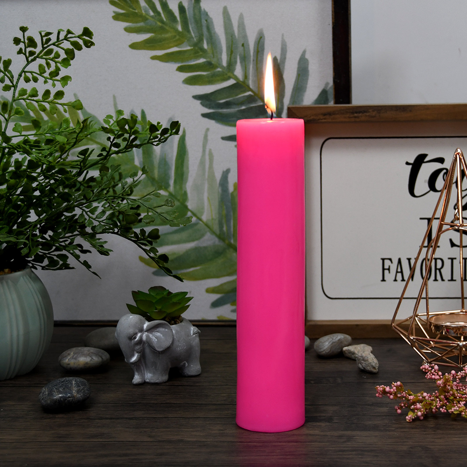 Oliva Unscented Pillar Candle, Hot Pink, 1, 9" H x 2" W x 2" D