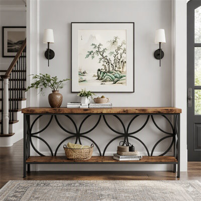 2-Tier Console Table, 70.9" Industrial Sofa Table Behind Couch