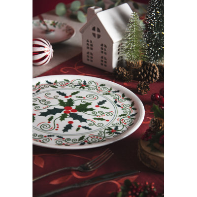 Set Of 6 Holly Christmas Dessert Plate