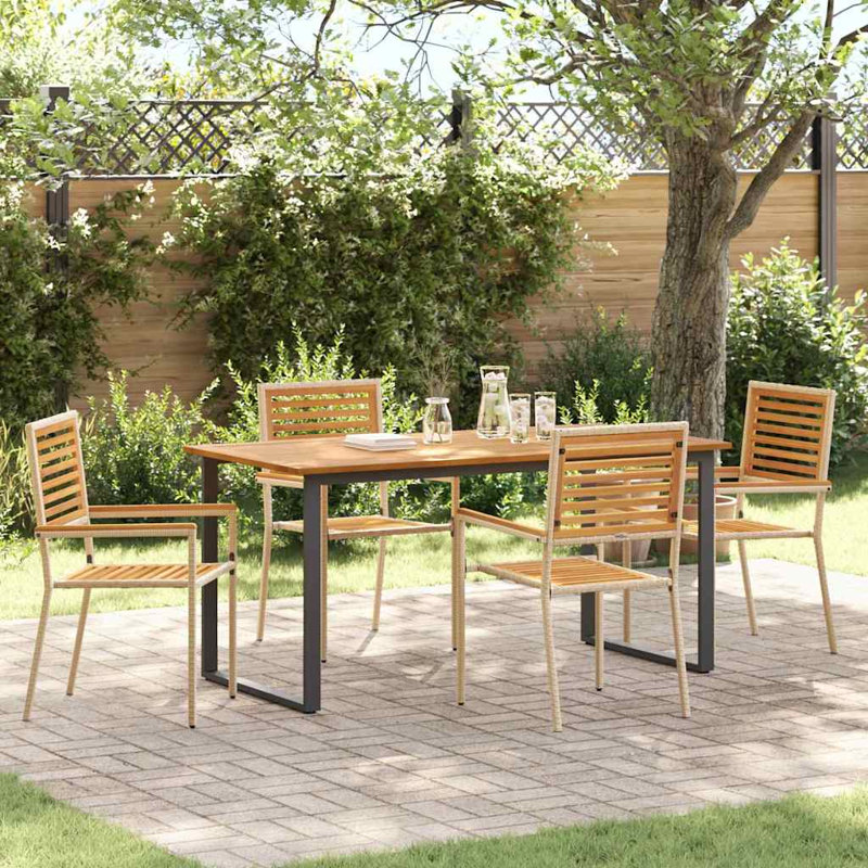 Patio Dining Set with, Beige, 5, 75 cm H x 160 cm W x 80 cm D, Beige, 4