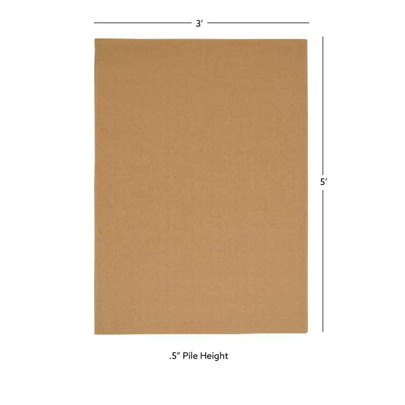 Rhodes Medium Beige Machine Woven Wool Berber with Hand Serged Edging Area Rug, Rectangle 3' x 5'