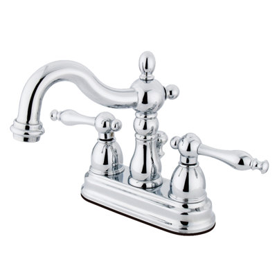 Kingston Brass Heritage Two-Handle 3-Hole Deck Mount 4" Centerset Bathroom Faucet with Plastic Pop-Up