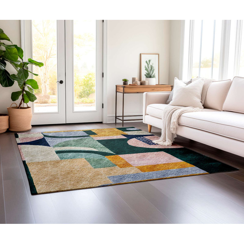Luxurious Area Rug (3.3 x 5.9 Feet), 60% Cotton & 40% Polyester, 1100 g/m² | Non-Slip Cotton Underside, Machine Woven, Digital Print | No Pile, 0.3 in Sponge & 0.2 in Felt Thickness | Washable at 86°F | Perfect for Living Room & Bedroom