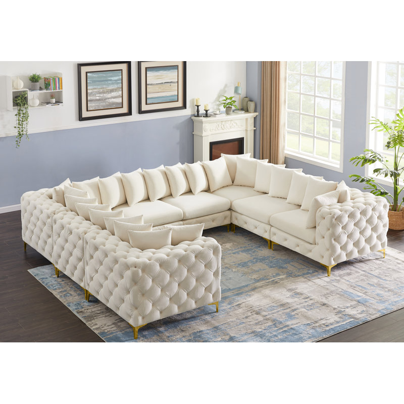 Canapé modulaire en velours 138 po, Velours crème