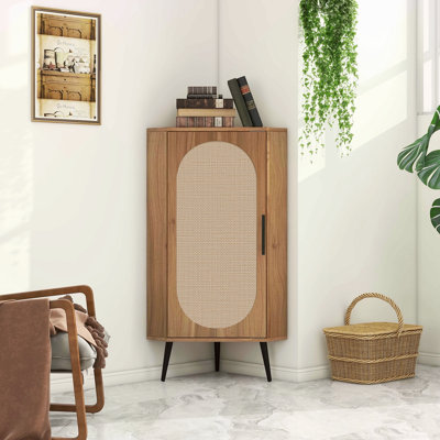 Armoire d'angle, porte en rotin, tables d'angle autoportantes pour petits espaces, support d'angle pour salon, cuisine, salle de bain, chambre à coucher