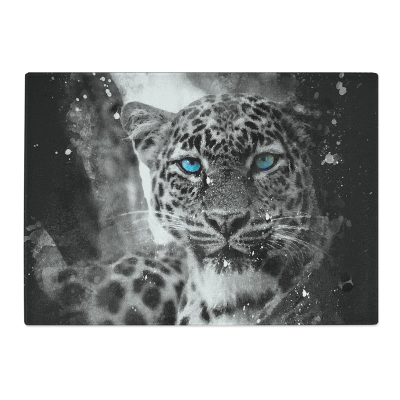 Tempered Glass Bright Eyed Leopard Chopping Board, 20 cm x 28.5 cm
