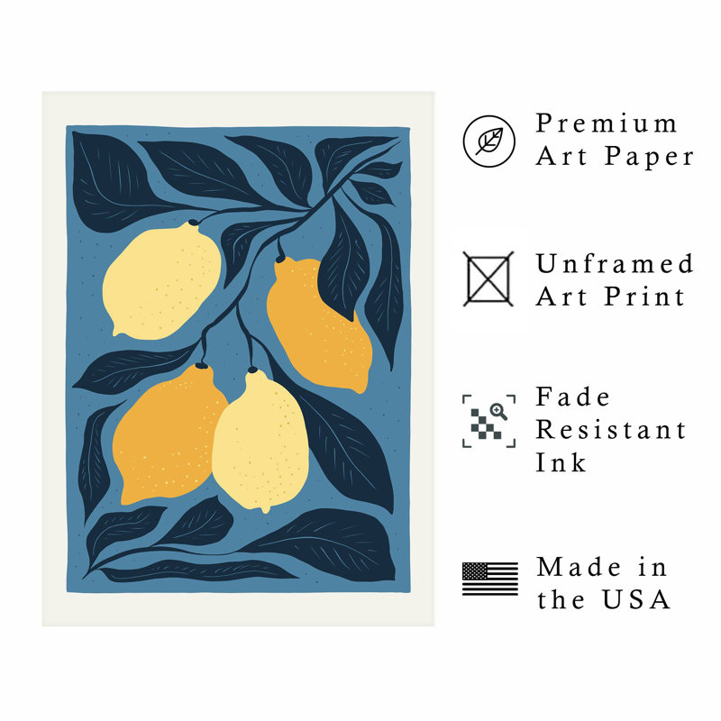 Food and Kitchen Des Citrons Modern Unframed Art Print, H 20 po x l 16 po