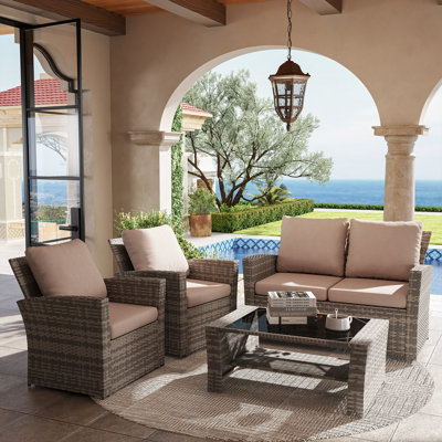 4-Piece Outdoor Patio Wicker Furniture Set-include Loveseat