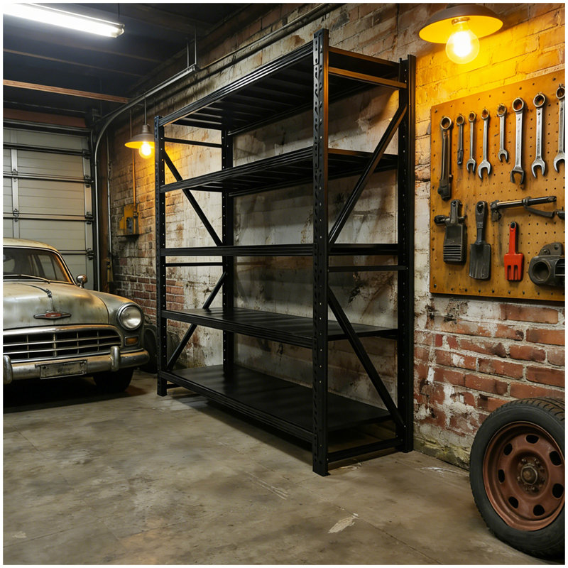 Étagère de garage robuste à 5 niveaux, support de rangement réglable en métal pour l'entrepôt et la maison, organisateur en acier noir
