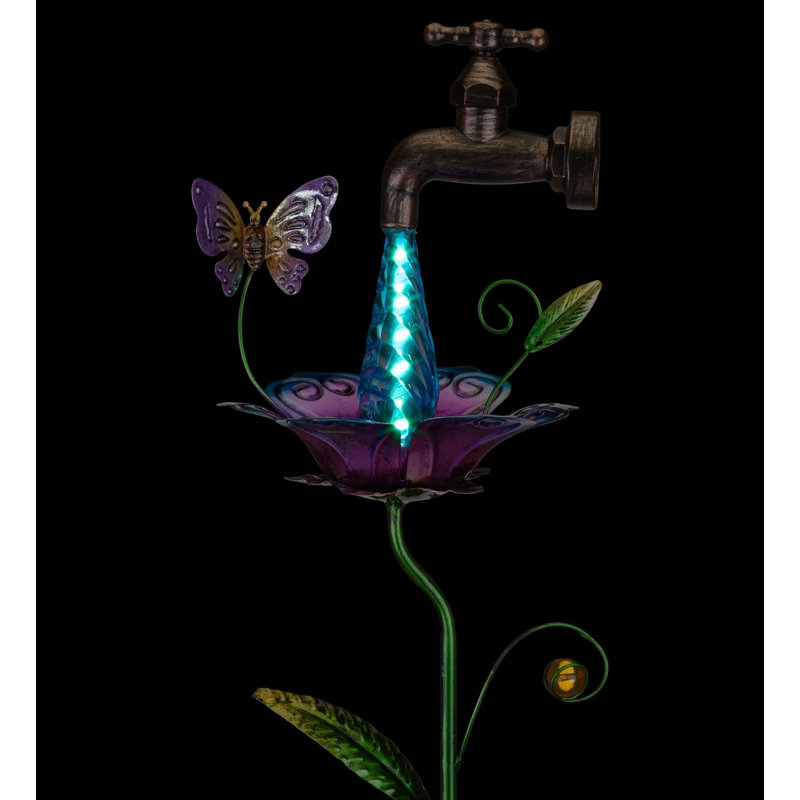 Butterfly Waterdrop Solar Stake with Metal Flower