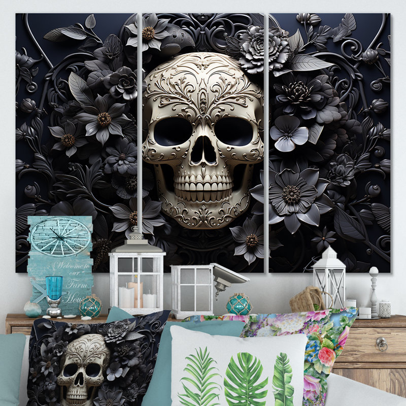 Crâne et os croisés - pirate, art mural, H 28 po x l 36 po, Toile tendue