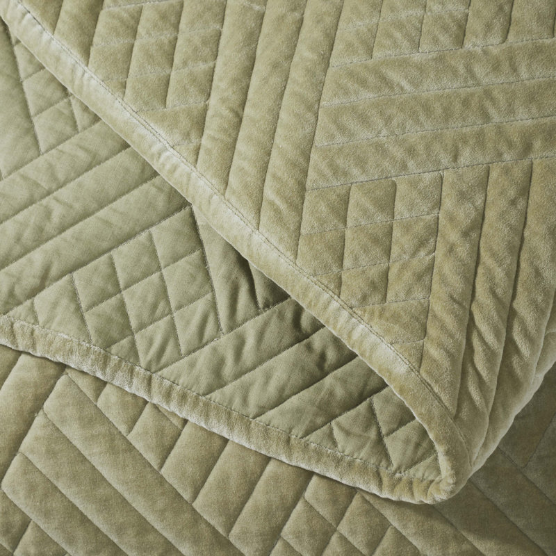 Karina Cotton Velvet Lightweight Quilt And Pillow Sham Set, Queen Quilt, Sage