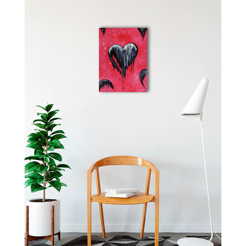 «Red Pop Heart», reproduction de peinture acrylique encadrée par Ed Capeau, H 24 po x l 18 po, Cadre de 5 po, Pas de tapis