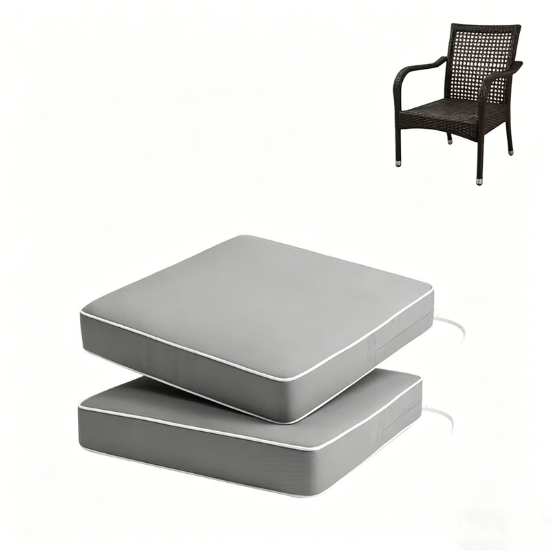 Ensemble de 2 coussins de siège d'extérieur imperméables 20 x 20 x 4 pouces pour meubles de patio, gris, Gris