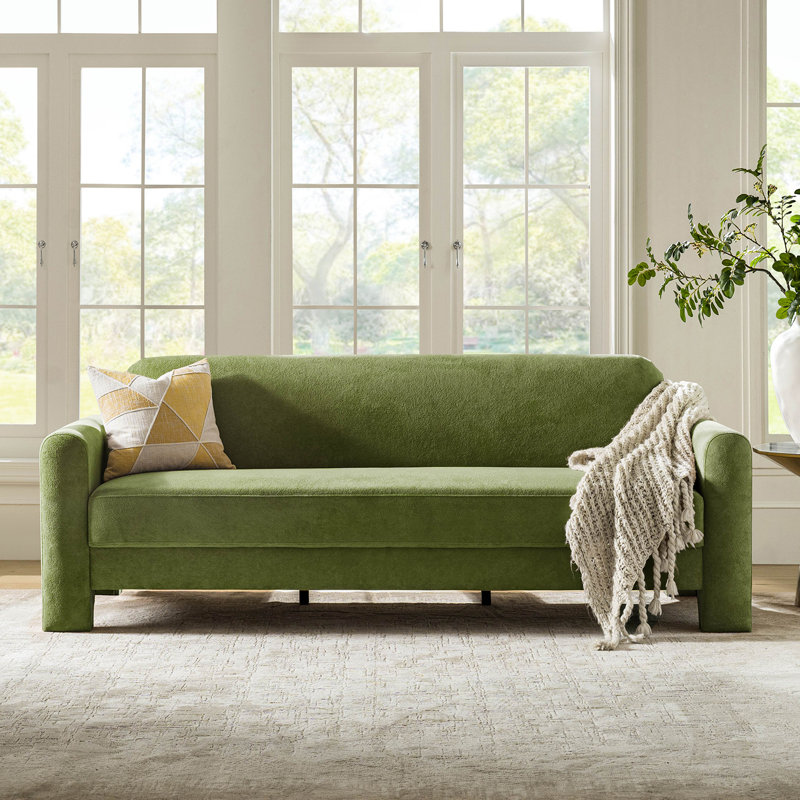 Werts Modern 84" Curved Chenille Sofa, Green