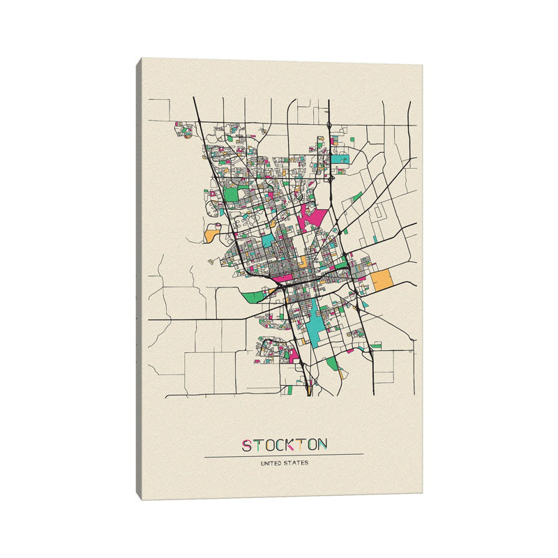 Stockton, California Map by Ayse Deniz Akerman - Wrapped Canvas Gallery-Wrapped Canvas Giclée