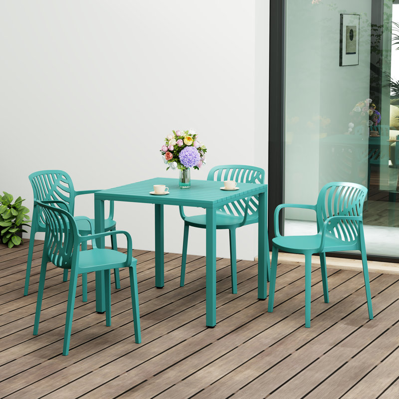 4-Person Outdoor Square Dining Set, Teal