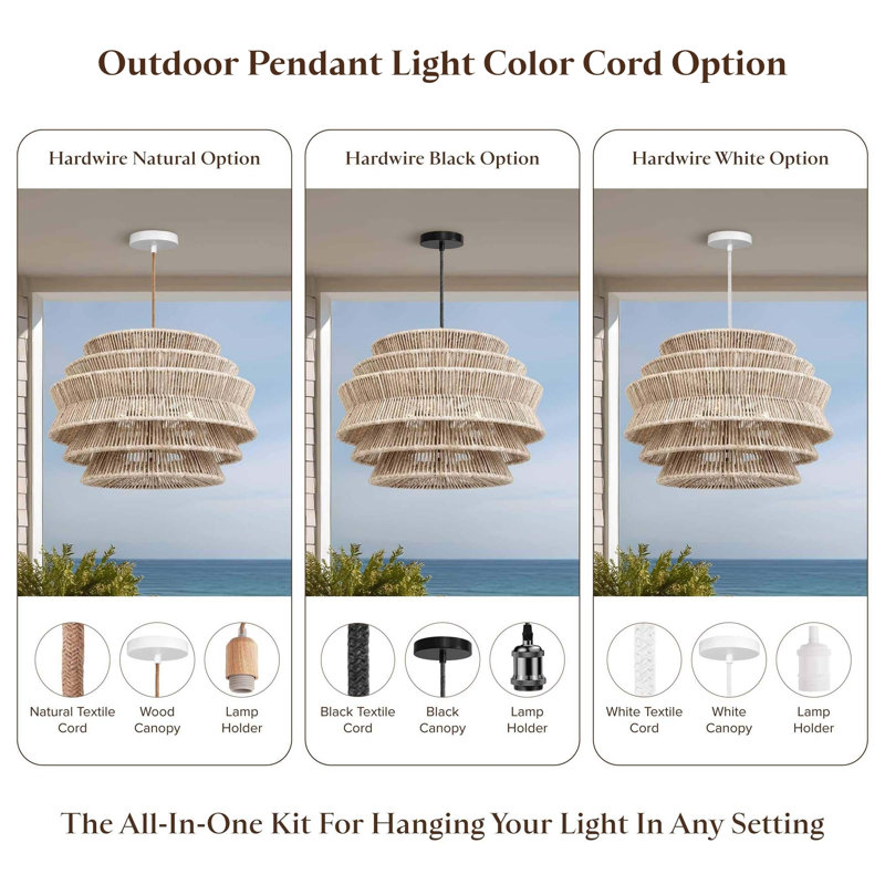 Luminaire suspendu pour l'extérieur en rotin Veronica, 120 po filaire extérieur noir