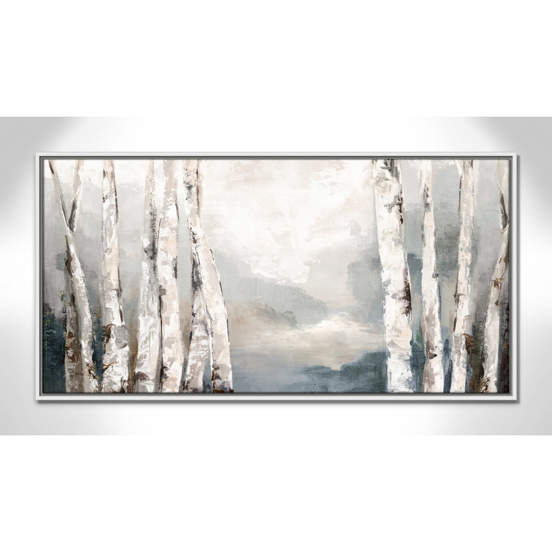 «Shadows of Birch» par Luna Mavis, H 21,5 po x l 41,5 po, Blanc