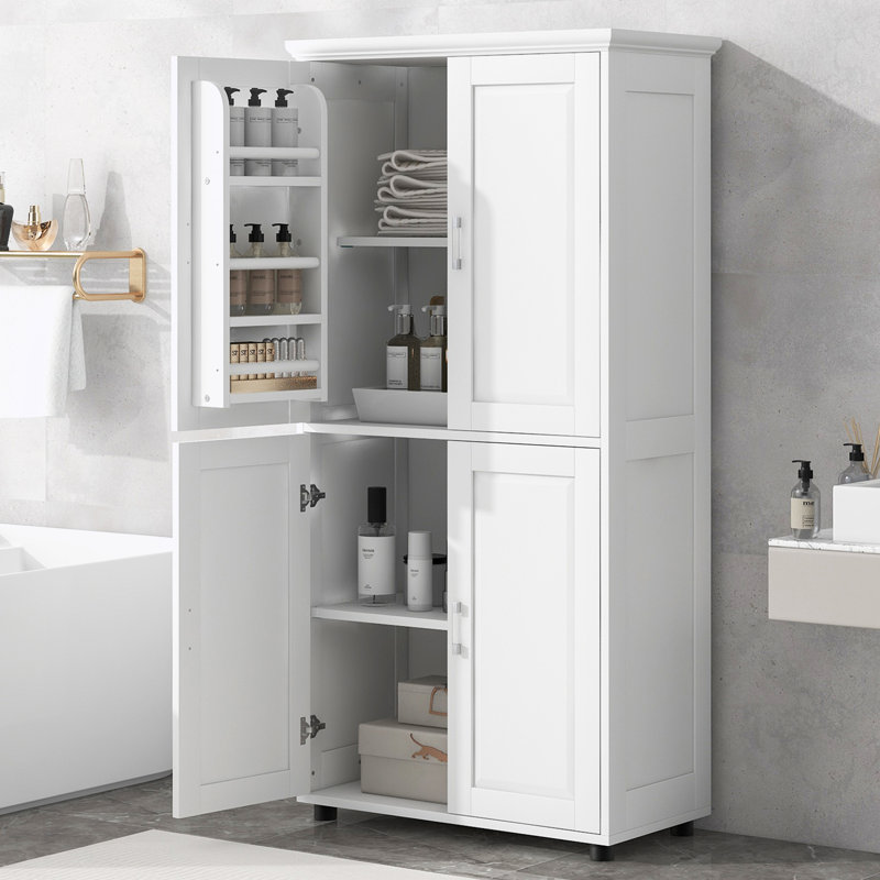 Armoire de rangement haute et large pour salle de bain, armoire de rangement autoportante avec 4 portes
