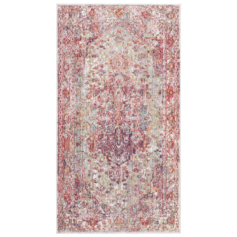 Tapis oriental gris / rouge Bettye, Rectangle 2 pi 3 po x 4 pi