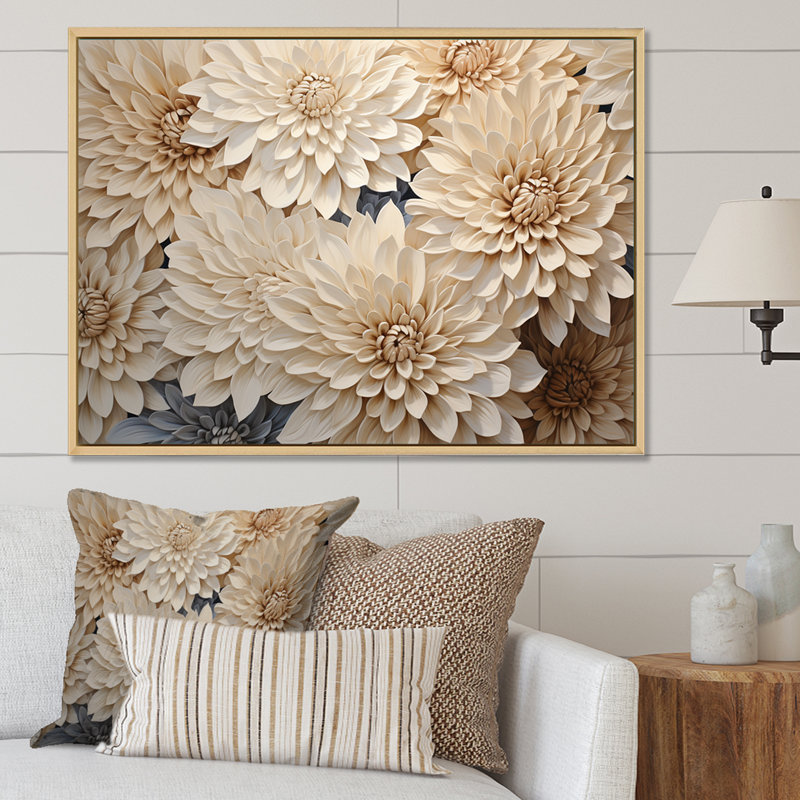 Minimalisme des mamans en fleurs en beige et or I, Cadre flottant blanc, H 30 po x l 40 po