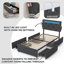 Cadre de lit simple avec station de charge USB et lumières DEL, cadre de lit simple avec tête de lit et 4 tiroirs de rangement, D