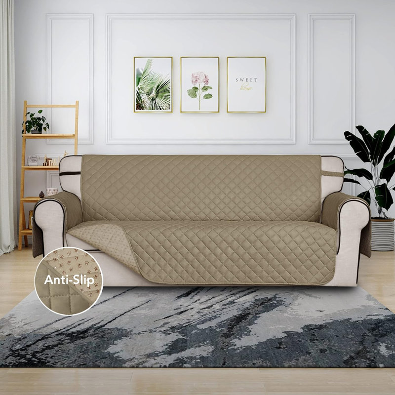 Box Cushion Sofa Slipcover, 5.98" H x 124" W x 76" D, Beige