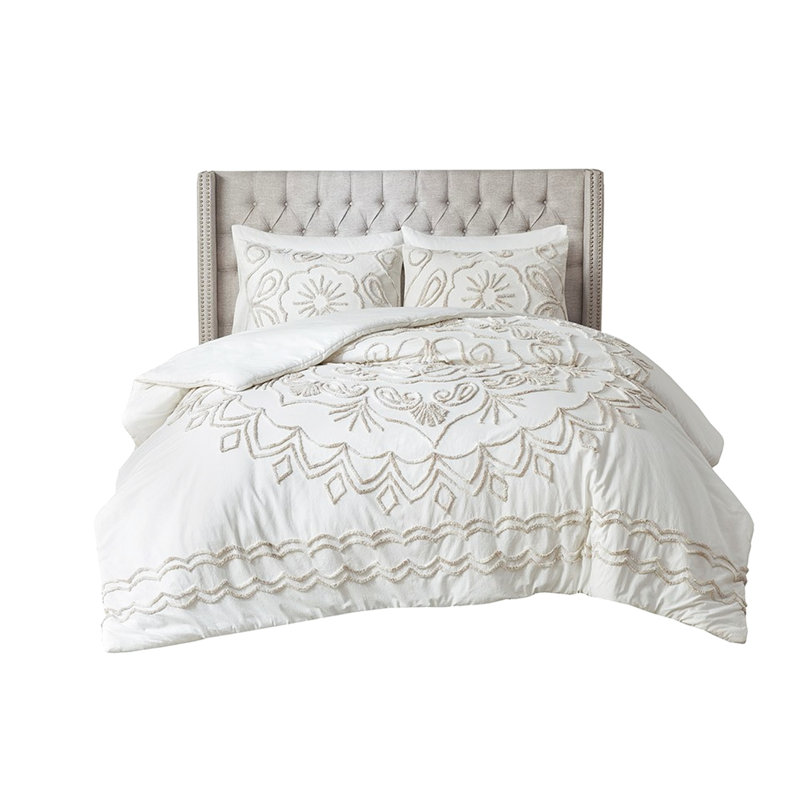 Housse de couette en coton chenille 3 pièces touffetée multicolore - coton double / grand, attaches d'angle