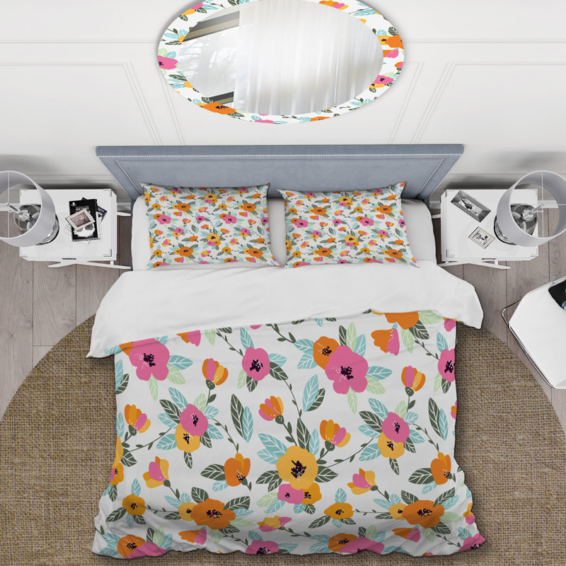 Fleurs orange et roses - Ensemble de housse de couette Cabin & Lodge, Housse de couette pour très grand lit et 2 très