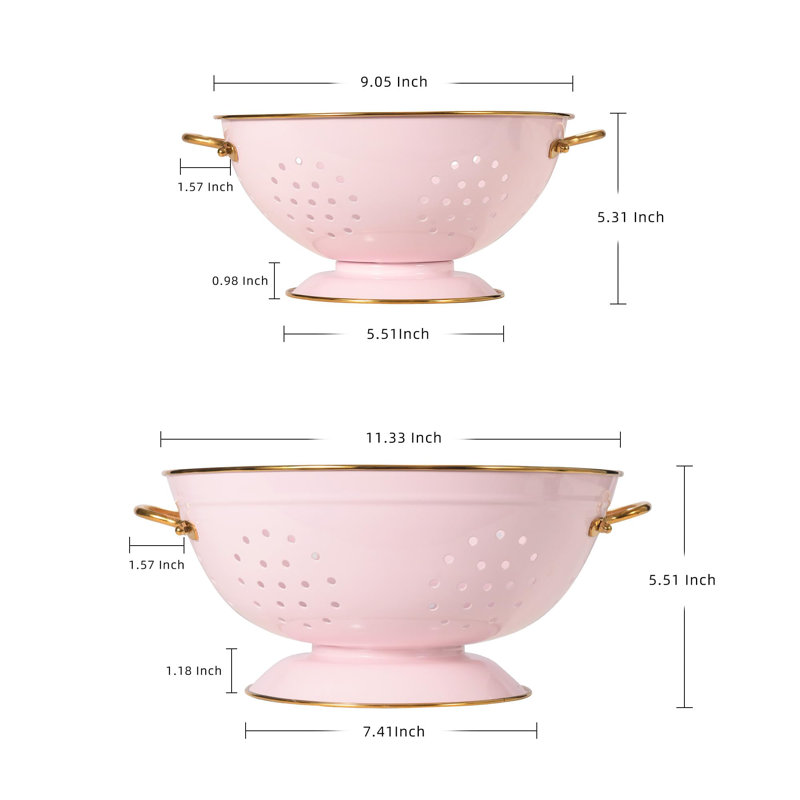 Metal Colander Set Of 2, Strainer Basket With Handles 3.5 & 5 Qt Powder Coated Self-Draining Solid Ring Base Metal Large Kitchen Colander Bowel For Pasta Vegetable Fruit