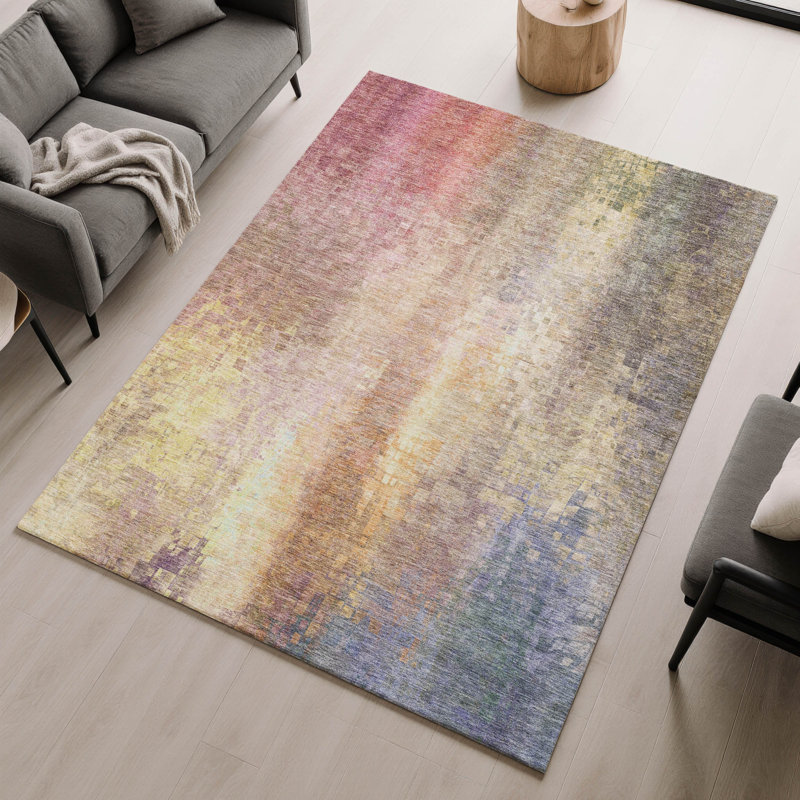 Premium Machine Washable Mayfield AMF2241 Abstract Rug, 3' x 5', Blush