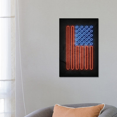 American Flag II Neon by Durro Art - Wrapped Canvas Print