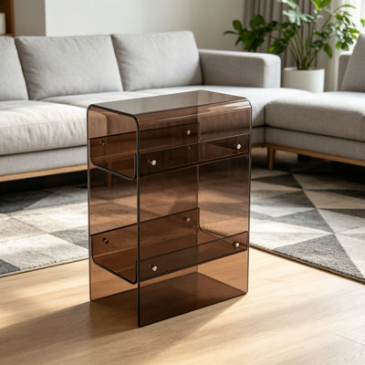 Modern Acrylic Open Storage End Table-Three-Layer Narrow Side Table in Living Room and Bedroom