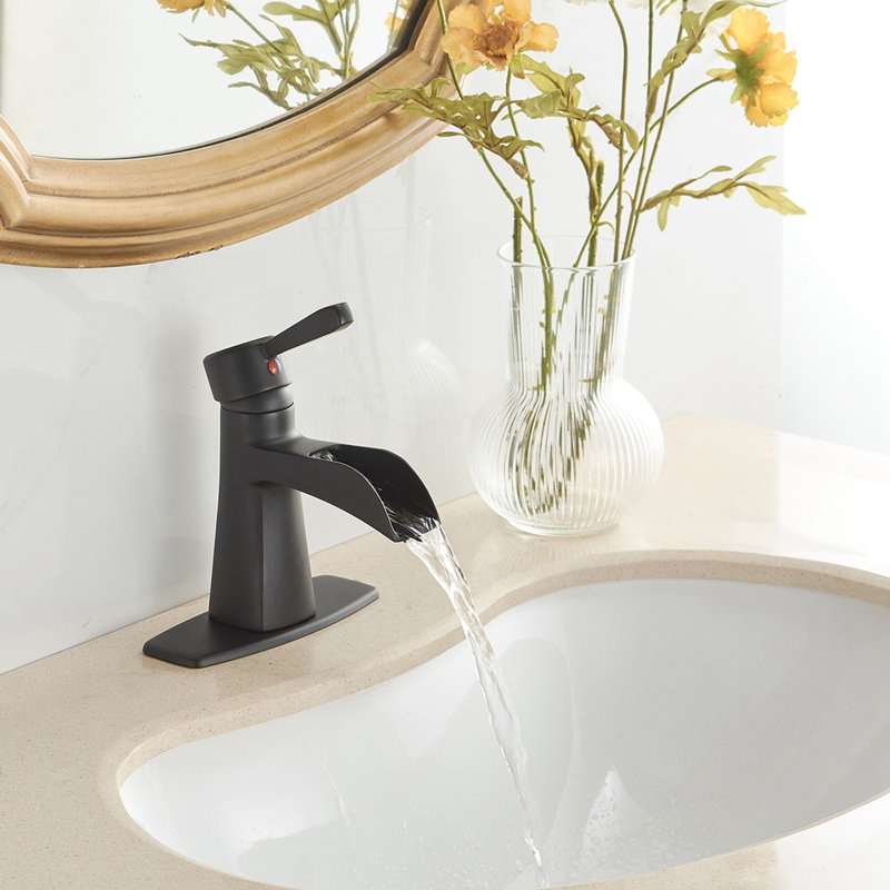 Robinet pour salle de bain à poignée simple avec drain, Noir
