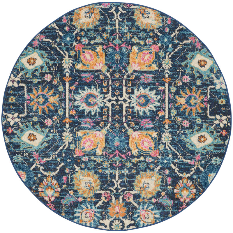Verda Navy Blue Area Rug, Round 5'3" x 10"