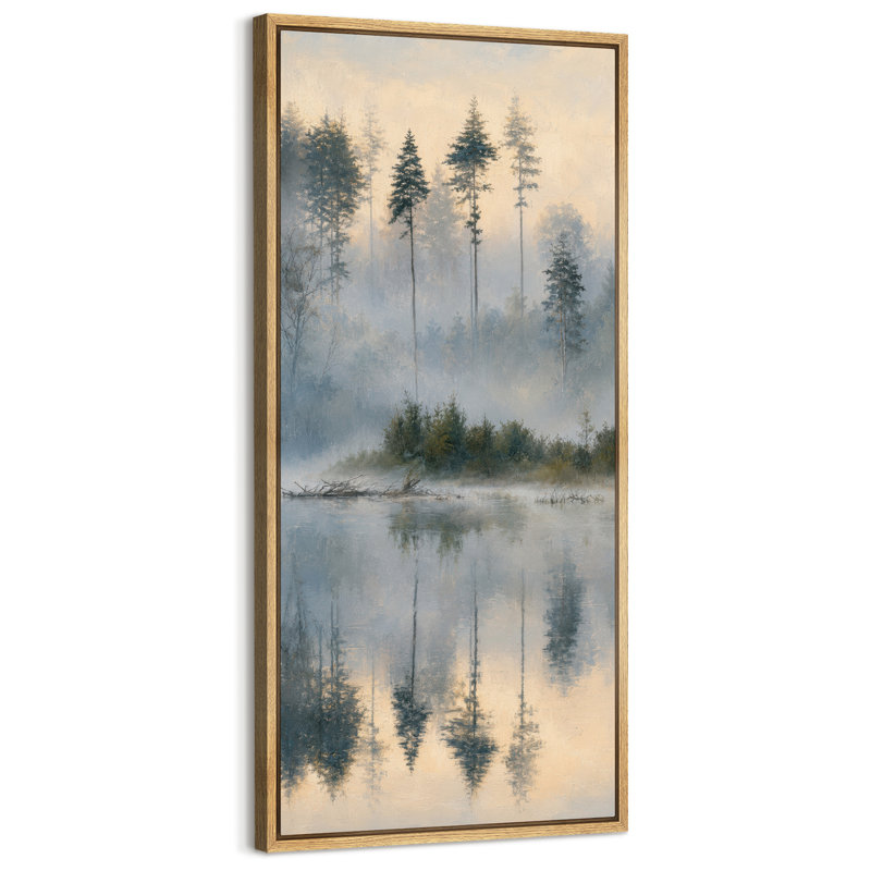 «Soft Foggy Forest Lake Reflection», impression murale sur toile encadrée, H 60 po x l 30 po x P 1,5 po, Natural