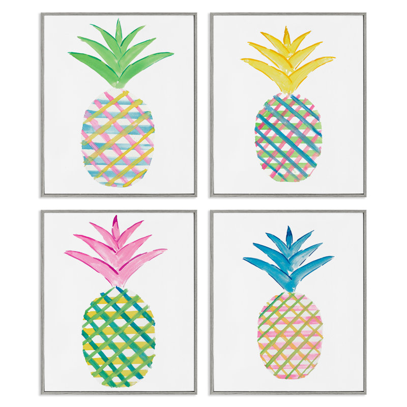  Plaid à motif d'ananas, ensemble de 4 giclées par Julie DeRice, Estampe numérique Farmhouse, H 20 po x l 16 po