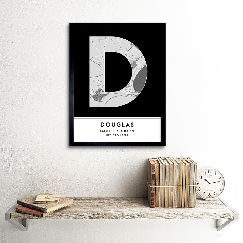 Douglas Isle Of Man City Map Douglas Isle Of Man Black & White - Single Picture Frame Print