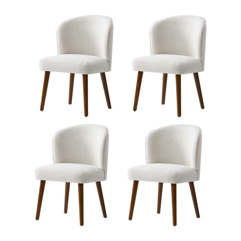 Davia Mid-Century Modern 19"H Upholstered Dining Chair with Solid Wood Leg, White, 4