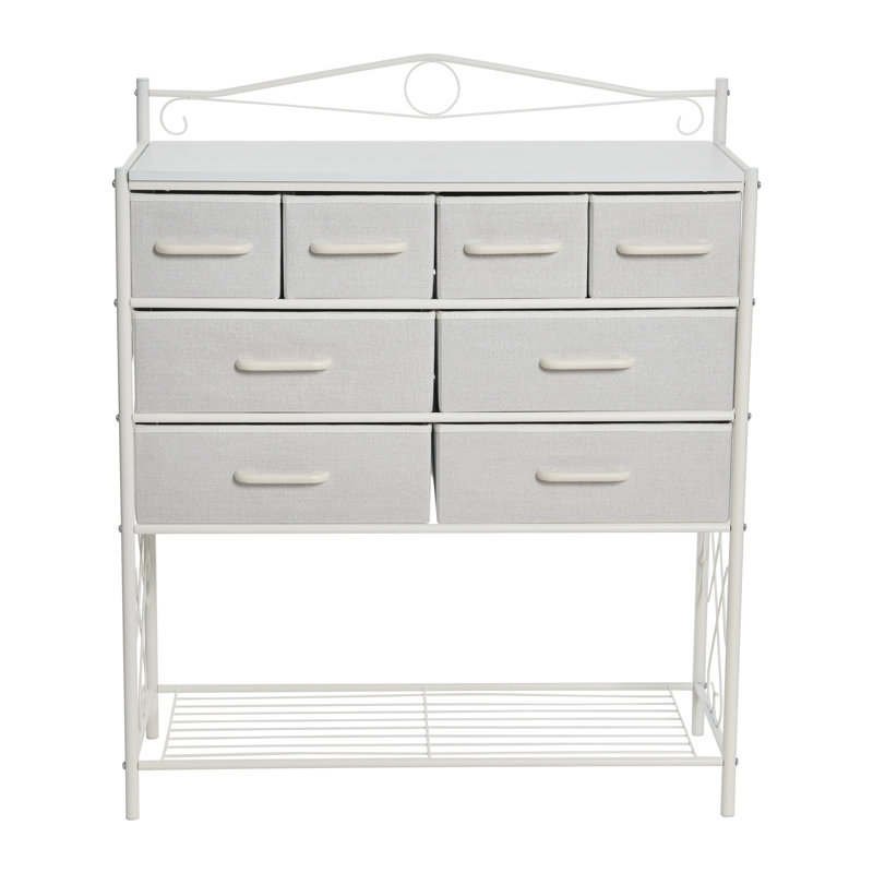 Scandinavian Iron Wood 8-Drawer Sideboard, White