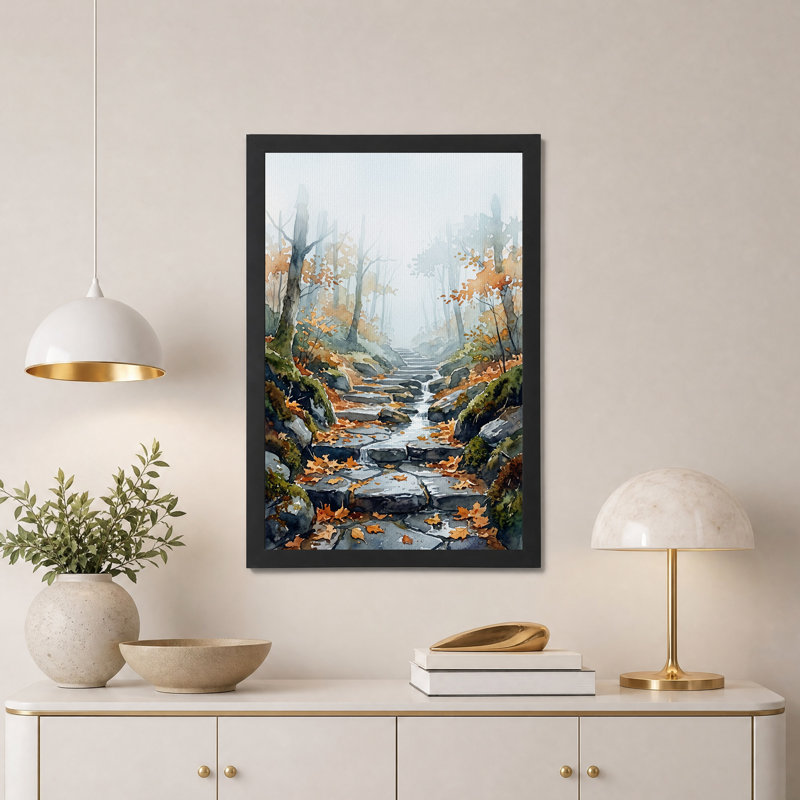Art mural sur toile Misty Autumn Forest Stream with Stone Steps, H 24 po x l 16 po