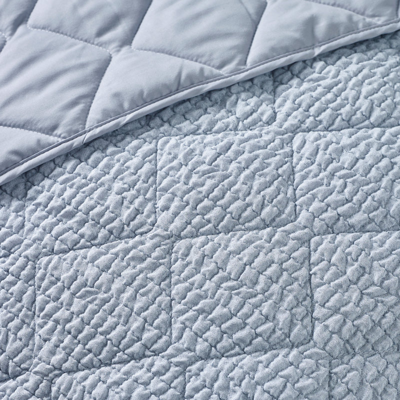Crinkle Seersucker Texture 220x220cm Bedspread, Blue