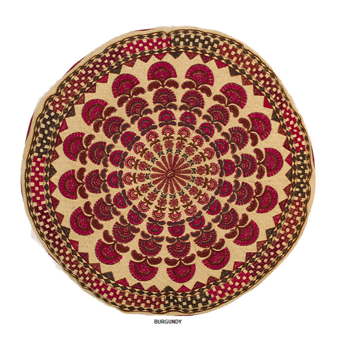 Coussin brodé rond en coton, H 20 po x l 20 po, Abstrait rouge